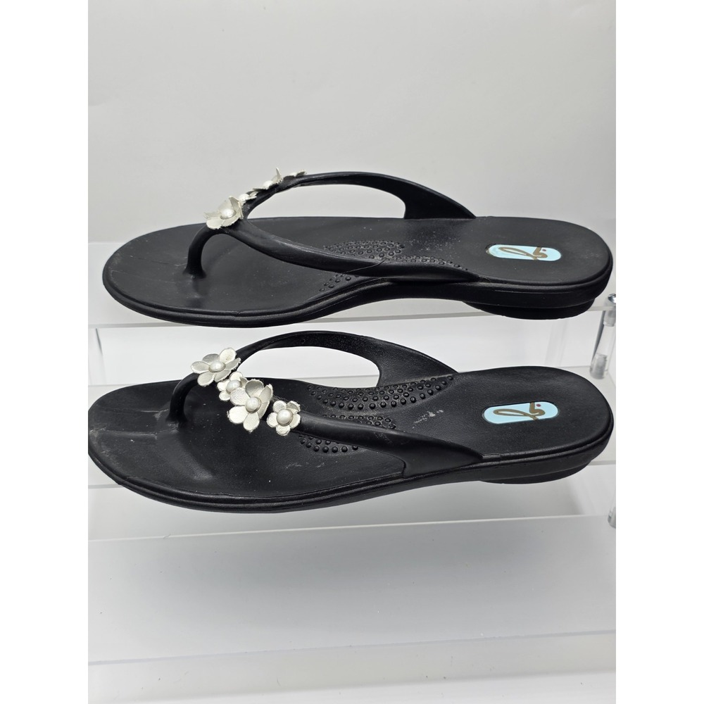 Oka-B "Phoenix" flip-flop sandals in licorice black  silver pebble charms SZ M/L